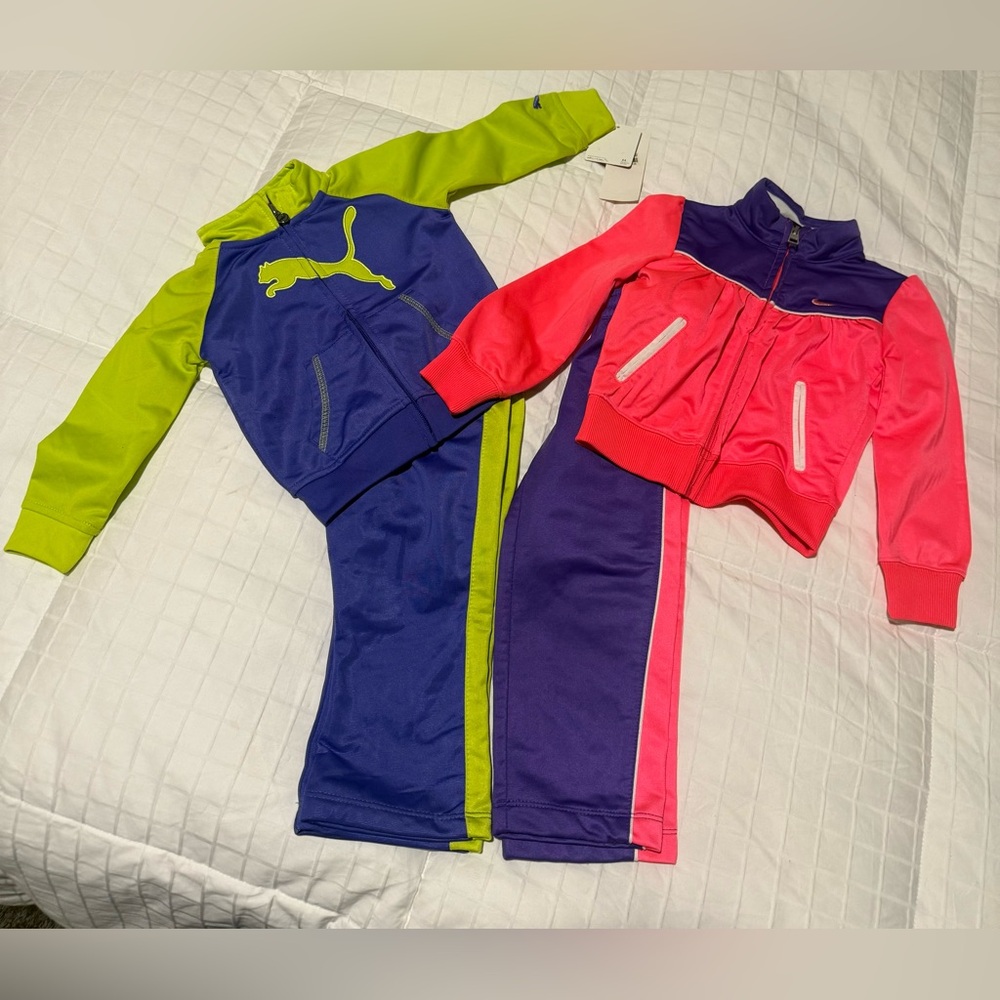 Puma Kids'  and Nike kids Set - Navy & Lime (18 mos) and Pink & Purple (2T)